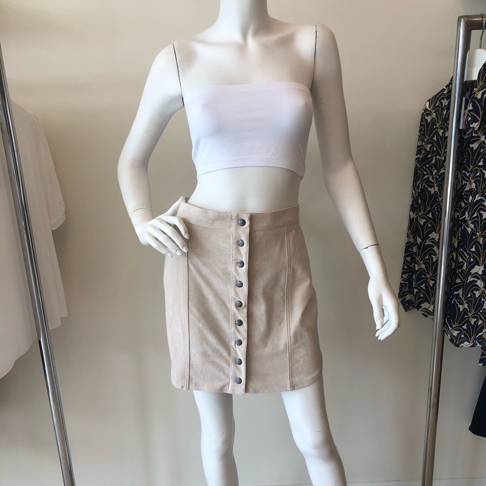 Button Front Faux Suede Skirt